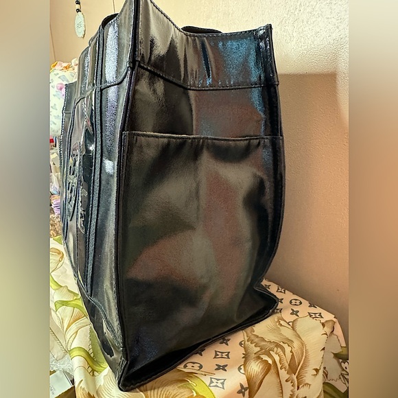 Tory Burch Black Patent Leather Large Hand Bag Shoulder Tote - Picture 6 of 15